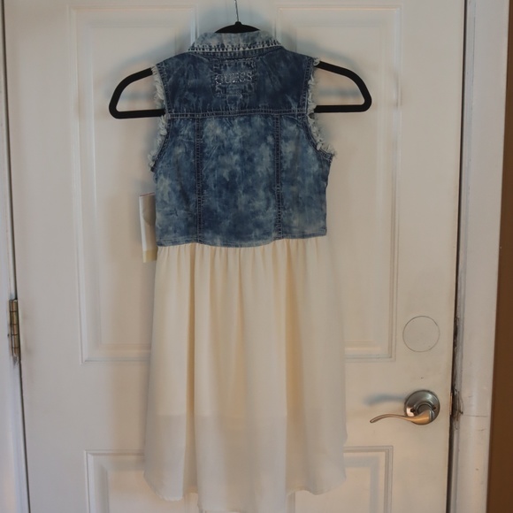 GUESS JEANS Girls Tie-Front Denim & Chiffon  Dress  Size 10 - Picture 2 of 8